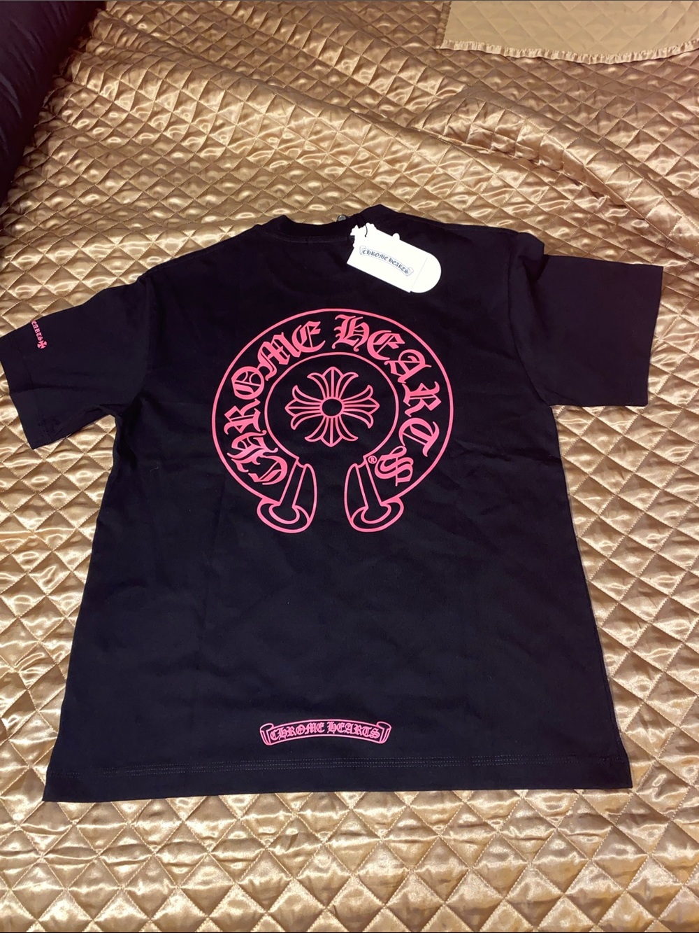 Chrome Hearts Black Tee with Pink Chest Emblem - Picture 2 of 2